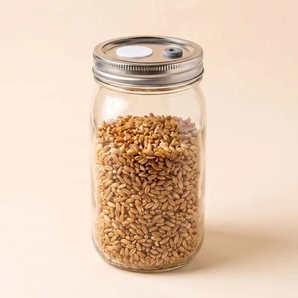 A grain jar on day one, no white yet.
